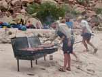 Sure, we're in the backcountry, but that doesn't mean we can't have gigantic steaks on the beach