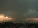 A thunderstorm engulfing downtown Manhattan