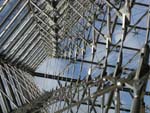 A view of the interior structure of the Louvre pyramid