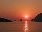 Sunset on the ferry from Milazzo to Lipari. On the left is Vulcano, the volcano from which all others draw their name. On the right is Lipari, our destination.