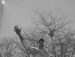 A statue of Jackie Robinson in a snowy Journal Square. Jersey City, NJ, December 5