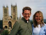 Robyn and I on the walls of the castle with the cathedral behind us